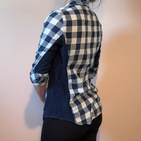 Blue Plaid Button Down Blouse - Picture 4 of 7